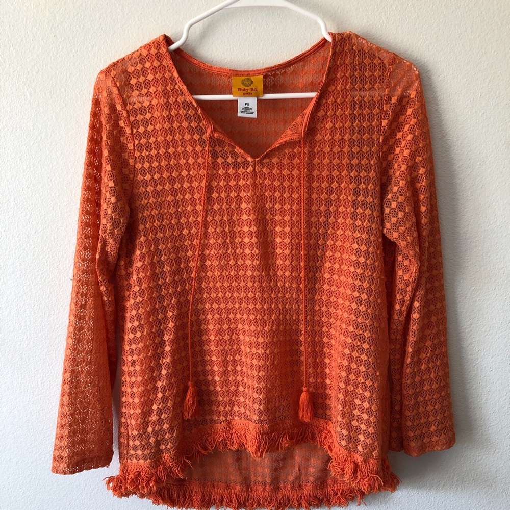 Ruby Rd Petite Size V-Neck Flowy-Sleeve Cotton Top